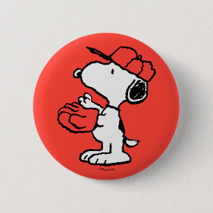 Badge Rond 5 Cm cacahuètes   Snoopy Making the Catch