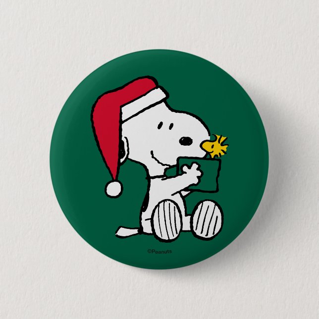 Badge Rond 5 Cm cacahuètes | Snoopy Père Noël & Woodstock Cadeau (Devant)