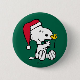 Badge Rond 5 Cm cacahuètes   Snoopy Père Noël & Woodstock Cadeau