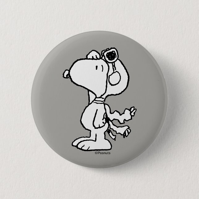 Badge Rond 5 Cm cacahuètes | Snoopy the Flying Ace BW (Devant)