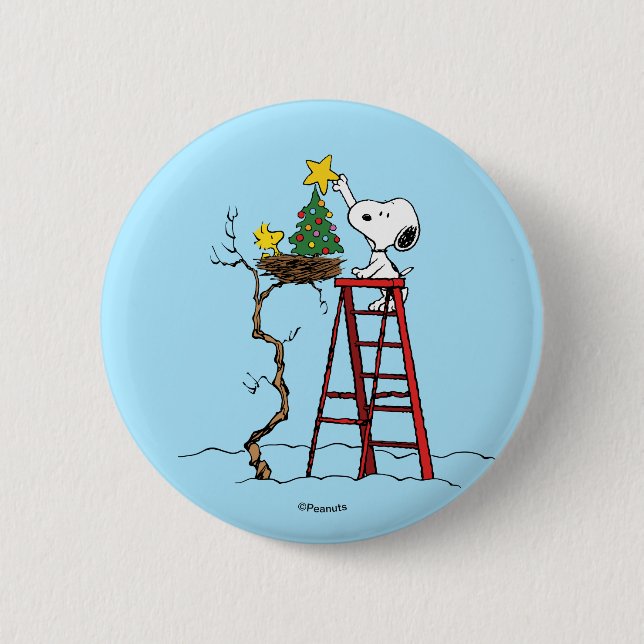 Badge Rond 5 Cm cacahuètes | Snoopy & Woodstock Arbre de Noël (Devant)