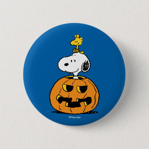 Badge Rond 5 Cm cacahuètes   Snoopy & Woodstock Citrouille pop-up