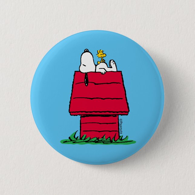 Badge Rond 5 Cm cacahuètes | Snoopy & Woodstock Doghouse (Devant)