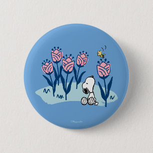 Badge Rond 5 Cm cacahuètes   Snoopy & Woodstock Flower Garden