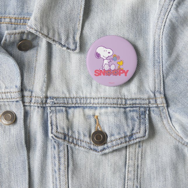 Badge Rond 5 Cm cacahuètes | Snoopy & Woodstock Flowers (En situation)