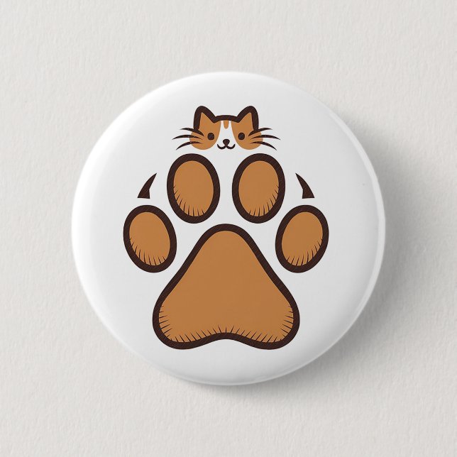 Badge Rond 5 Cm Cachet de chat mignon en Empreinte de patte - Illu (Devant)