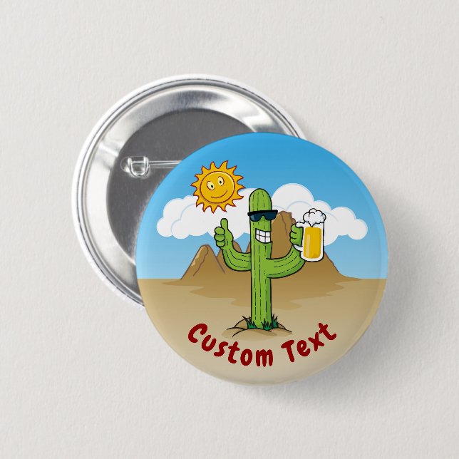 Badge Rond 5 Cm Cactus avec bière (Devant & derrière)