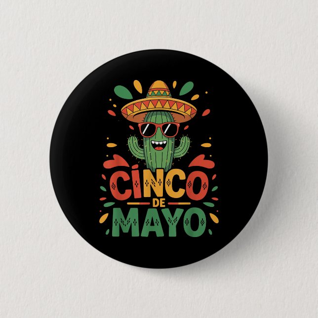 Badge Rond 5 Cm Cactus Drôle Et Sombrero Cinco De Mayo Cactus Som (Devant)