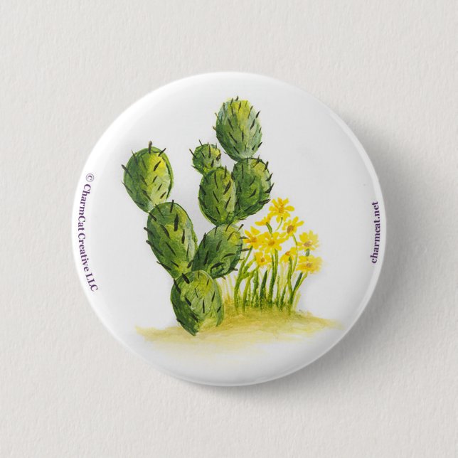 Badge Rond 5 Cm Cactus et bouton arrière de Pin de fleurs de jaune (Devant)