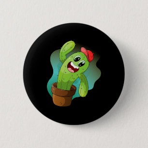Badge Rond 5 Cm Cactus végétal de dessin animé heureux