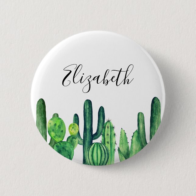 Badge Rond 5 Cm Cactus vert. Cactus aquarelle. Botanique moderne (Devant)