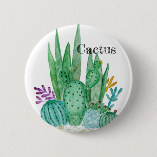 Badge Rond 5 Cm Cactus watercolor cacti flowers floral desert illu