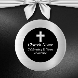 Badge Rond 5 Cm Cadeau commémoratif noir et argent pour le 25e ann