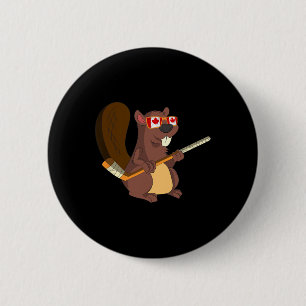 Badge Rond 5 Cm Cadeau d'animal mignon canadien Castor Feuille d'é