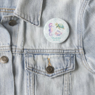 Badge Rond 5 Cm Cadeau de Baby Shower Pastel sous la Mer