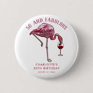 Badge Rond 5 Cm Cadeau de fête personnalisé Flamant rose pour 50 a