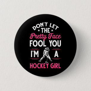 Badge Rond 5 Cm Cadeau De Hockey Fun Girl Pour Femmes Enfants Pla