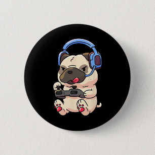Badge Rond 5 Cm Cadeau de jeu vidéo Pug de jeu de Pugs de jeu
