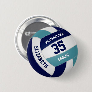 Badge Rond 5 Cm cadeau de l'équipe de volley-ball turquoise bleu m