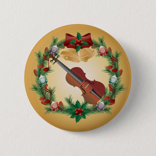 Badge Rond 5 Cm Cadeau de musicien de guirlande de Noël de musique (Devant)