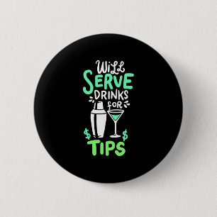 Badge Rond 5 Cm Cadeau de Noël   Le barman servira des boissons po