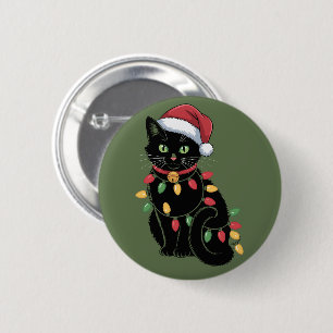 Badge Rond 5 Cm Cadeau de Noël pour amoureux de chat noir Kitten C