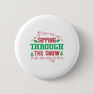 Badge Rond 5 Cm Cadeau de Noël Sipping À Travers La Neige