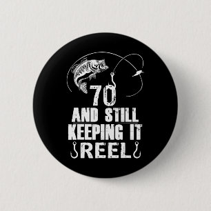 Badge Rond 5 Cm Cadeau de pêche pour 70 ans Pêcheur âgé de 70 ans