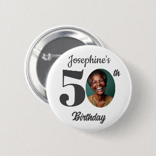 Badge Rond 5 Cm Cadeau de photo de fête d'anniversaire 50 ans gras