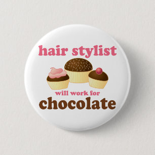 Badge Rond 5 Cm Cadeau de profession de coiffeur de chocolat