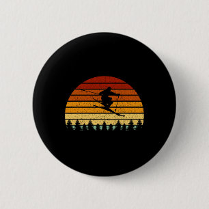 Badge Rond 5 Cm Cadeau de ski de coucher de soleil vintage pour sk