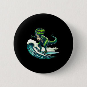 Badge Rond 5 Cm Cadeau de T-rex Dinosaure Surfant Planche de Surf