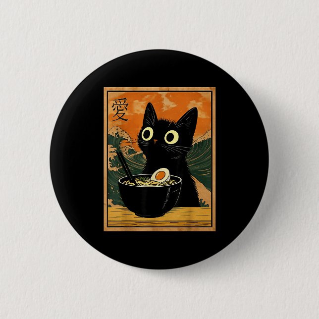 Badge Rond 5 Cm Cadeau drôle d'anime de chat mignon mangeant des n (Devant)