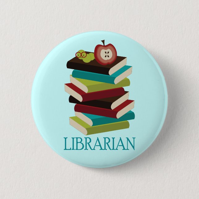 Badge Rond 5 Cm Cadeau mignon de bibliothécaire de pile de livre (Devant)