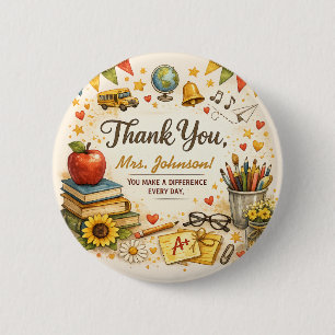 Badge Rond 5 Cm Cadeau personnalisé de remerciement d'enseignant à