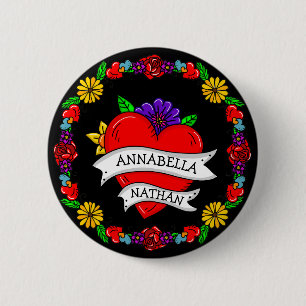 Badge Rond 5 Cm Cadeau romantique à deux   Art du style tatouage