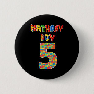 Badge Rond 5 Cm Cadeaux de 5 ans Blocs de construction 5e annivers