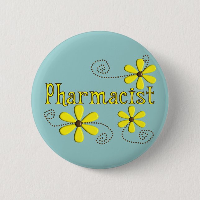 Badge Rond 5 Cm Cadeaux de pharmacien, marguerites jaunes (Devant)