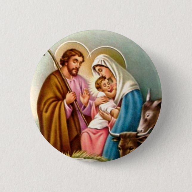 Badge Rond 5 Cm Cadeaux de scène de nativité pour Noël (Devant)