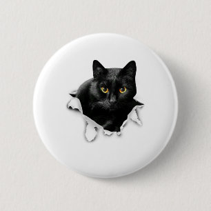 Badge Rond 5 Cm Cadeaux De Tissu Torn Chat Noir Pour Amoureux des