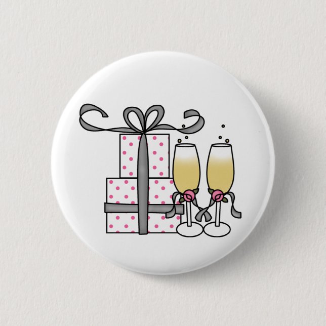 Badge Rond 5 Cm Cadeaux et bouton de Champagne (Devant)
