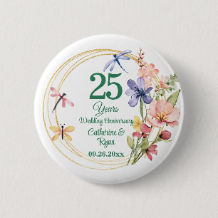Badge Rond 5 Cm Cadre en or pour les 25 ans de mariage - Fleurs