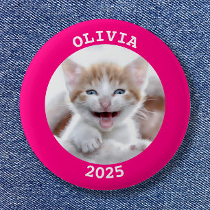 Badge Rond 5 Cm Cadre photo rond personnalisé rose chaud