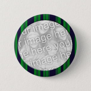 Badge Rond 5 Cm Cadre rayé bleu et vert de photo