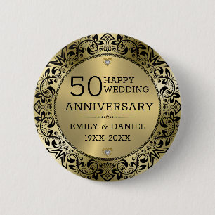 Badge Rond 5 Cm Cadre tourbillonnant noir 50e anniversaire mariage