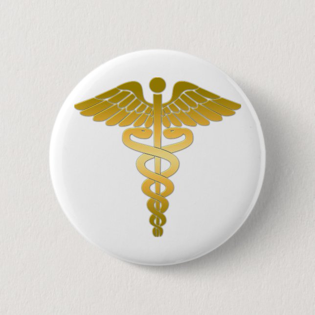 Badge Rond 5 Cm Caducée d'or (Devant)