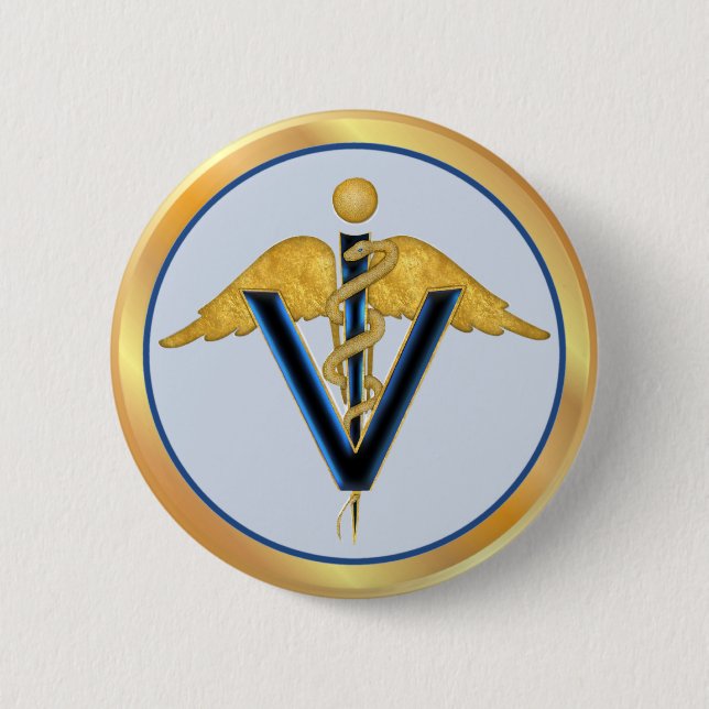 Badge Rond 5 Cm Caducée vétérinaire (Devant)