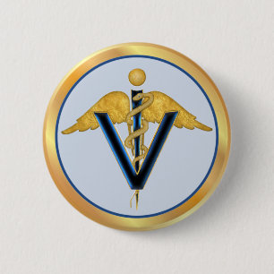 Badge Rond 5 Cm Caducée vétérinaire