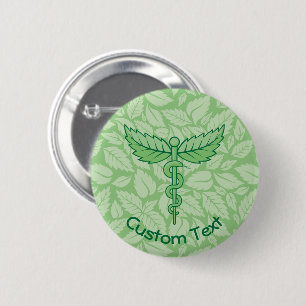 Badge Rond 5 Cm Caduceus avec bouton Arrière - plan Feuille