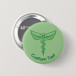 Badge Rond 5 Cm Caduceus avec bouton Feuille